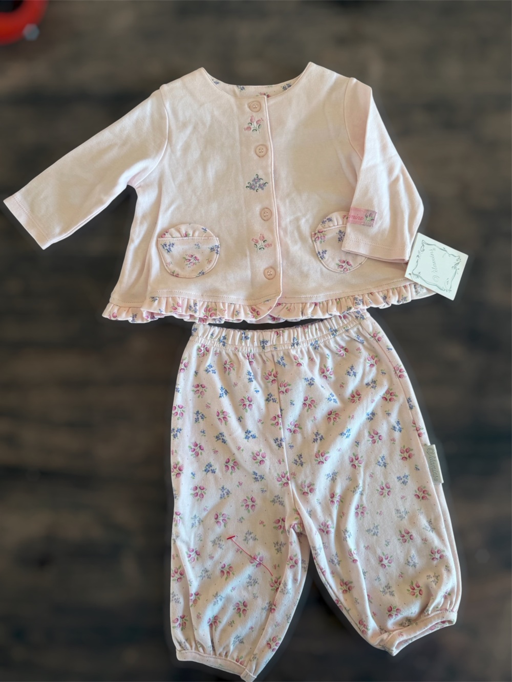 VINTAGE (2000) Vitamins Floral Ruffle Matching Set in light Pink & White Girls 3